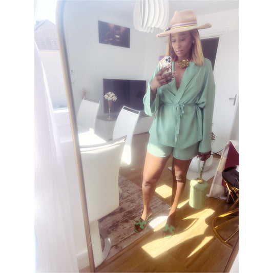 Ensemble short vert pomme