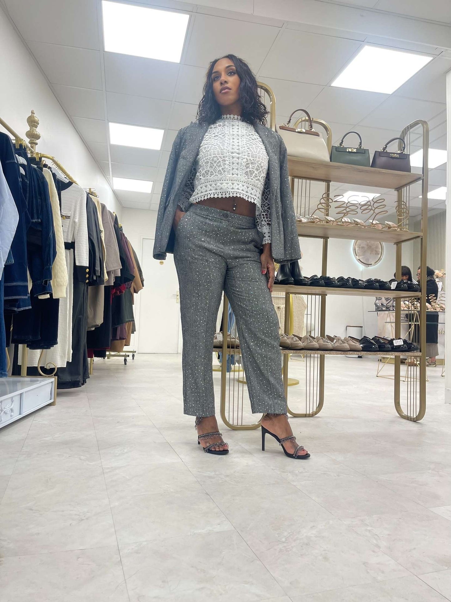 Pantalon droit à sequin